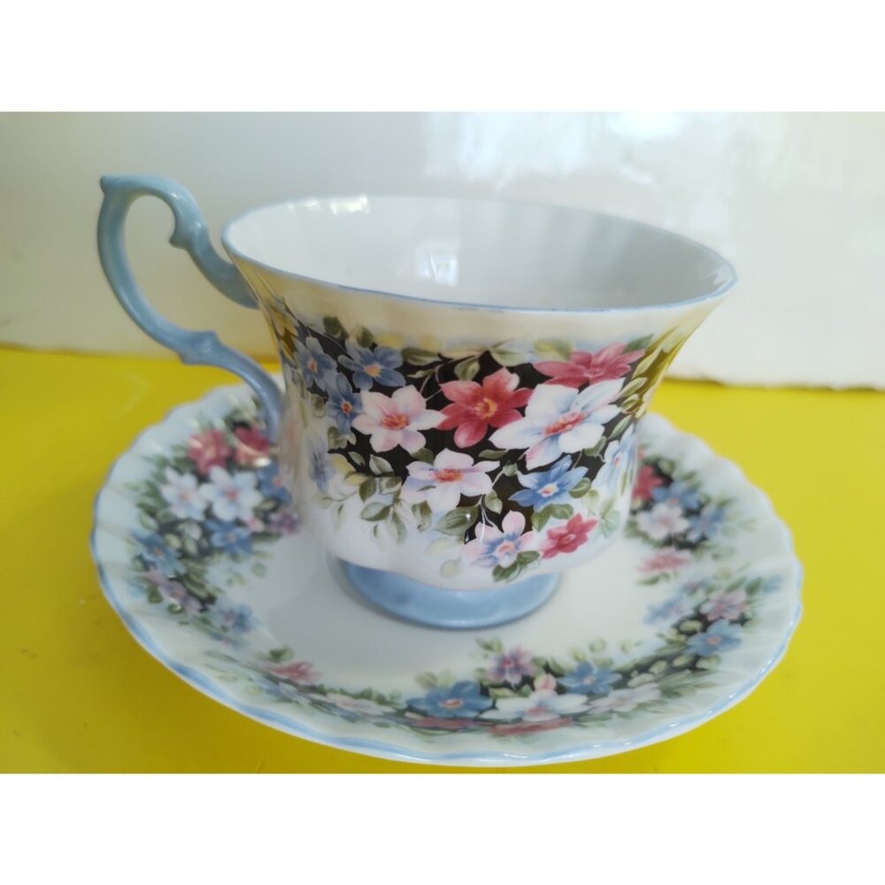 Vintage Royal Albert Fragrance Series Blue Clematis Cup Saucer England